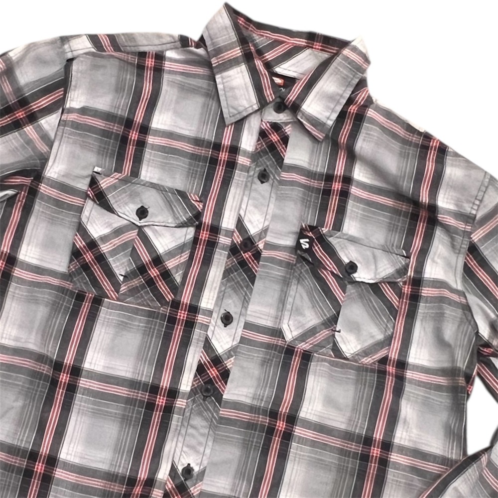 SOUTHPOLE Mens Long Sleeve Plaid Button Up Shirt Gray Red Black‎ Size L